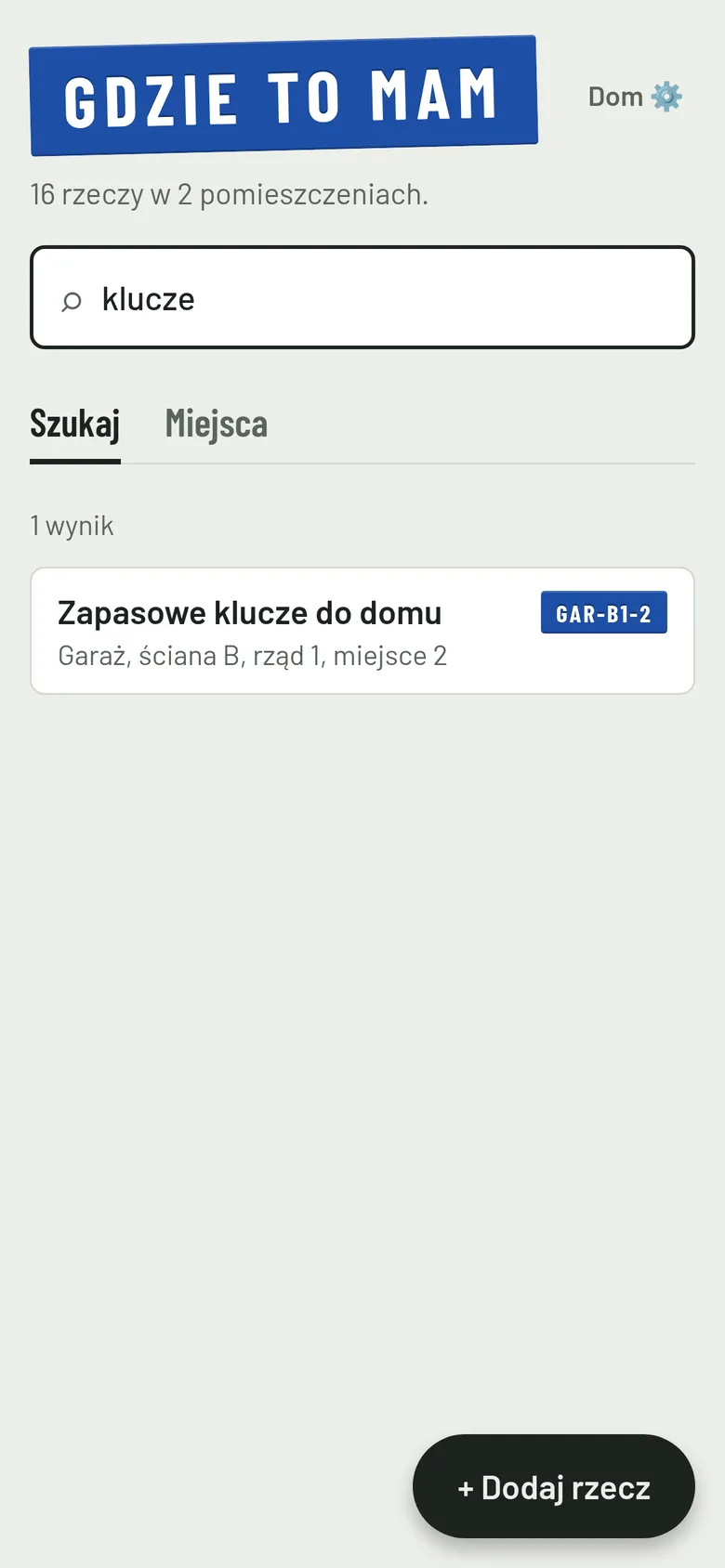 Wynik wyszukiwania słowa klucze: zapasowe klucze do domu, adres GAR-B1-2.